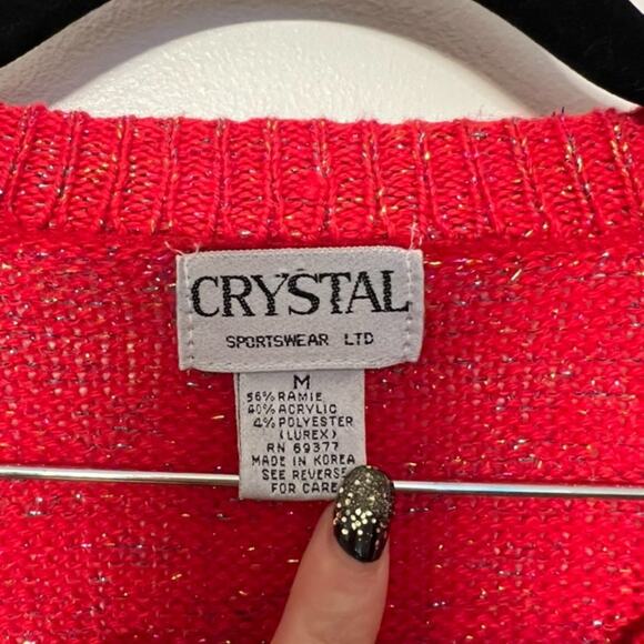 Vintage Crystal Sportswear Sparkly Red Knit Crew Sweater - Size M - Picture 5 of 9